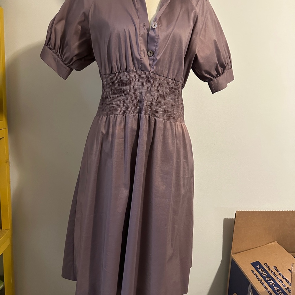 Diane Von Furstenberg Purple Midi Dress with Puff Sleeves